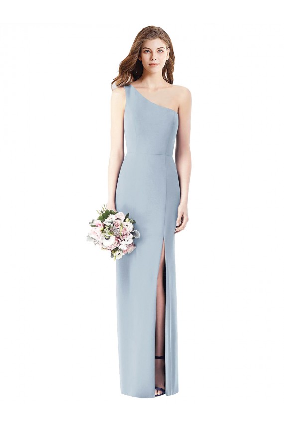 Stretch Crepe Long One Shoulder Light Sky Blue Trumpet Semi Formal Evening Dress / Prom Dress / Bridesmaid Dress Sudbury