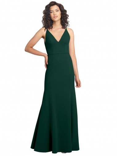 Stretch Crepe V-Back Long V-Neck Midnight Green A-Line Formal Dress / Bridesmaid Dress Sudbury