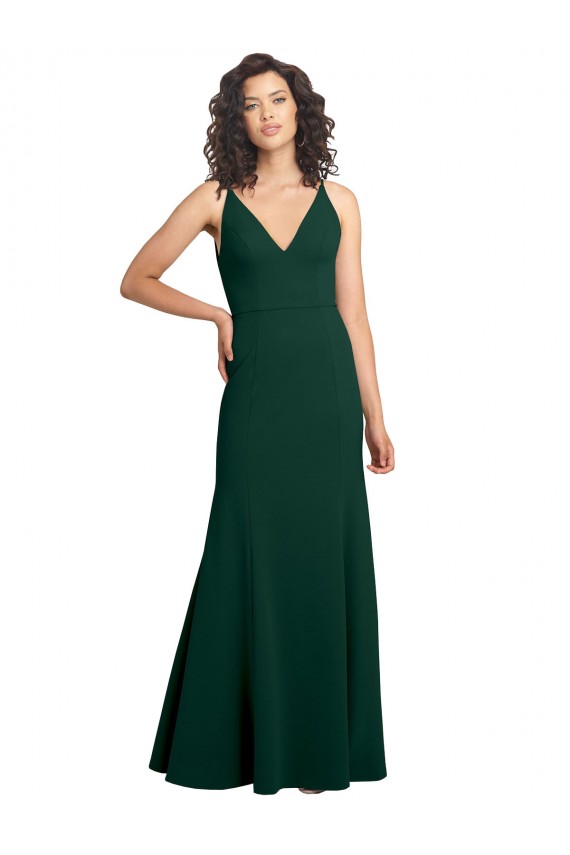 Stretch Crepe V-Back Long V-Neck Midnight Green A-Line Formal Dress / Bridesmaid Dress Sudbury