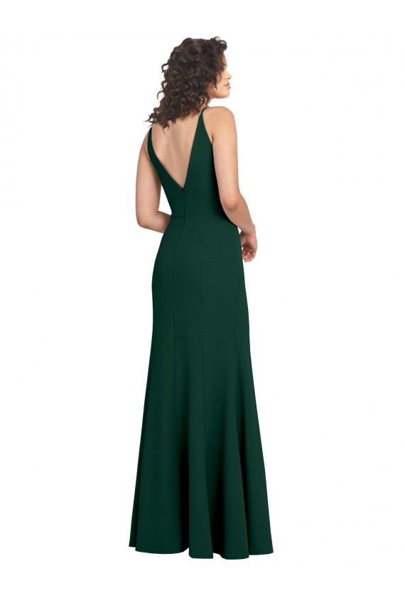 Stretch Crepe V-Back Long V-Neck Midnight Green A-Line Formal Dress / Bridesmaid Dress Sudbury