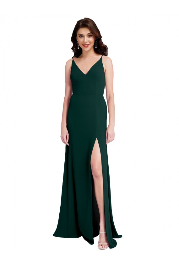 Stretch Crepe V-Back Long V-Neck Midnight Green A-Line Formal Evening Gown / Prom Dress / Bridesmaid Dress Sudbury