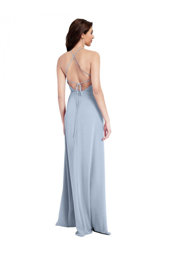Stretch Crepe Criss Cross Open Back Long Halter Neck Sheath Formal Evening Gown / Prom Dress / Bridesmaid Dress Sudbury