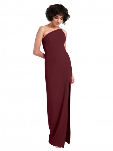 Stretch Crepe Long One Shoulder Burgundy Gold Sheath Formal Evening Gown / Prom Dress / Bridesmaid Dress Sudbury