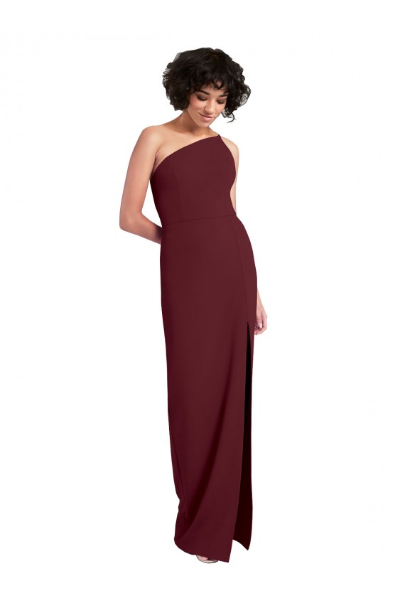 Stretch Crepe Long One Shoulder Burgundy Gold Sheath Formal Evening Gown / Prom Dress / Bridesmaid Dress Sudbury