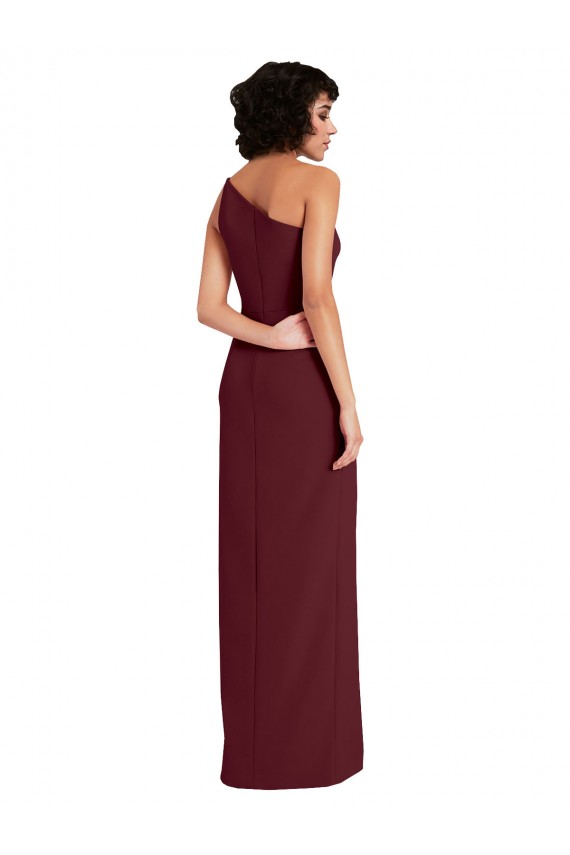 Stretch Crepe Long One Shoulder Burgundy Gold Sheath Formal Evening Gown / Prom Dress / Bridesmaid Dress Sudbury