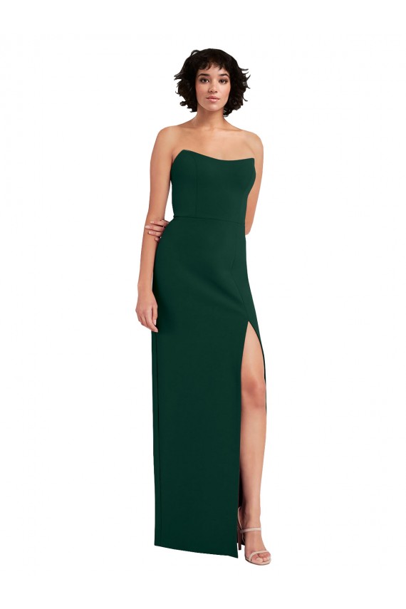 Stretch Crepe Low Back Long Scoop Neck Midnight Green Sheath Formal Evening Gown / Prom Dress / Bridesmaid Dress Sudbury