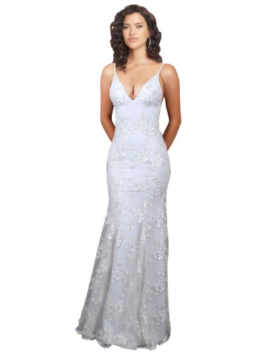 Stretch Crepe & Sequin Tulle Backless Long V-Neck White Mermaid Formal Evening Gown / Prom Dress / Bridesmaid Dress Sudbury