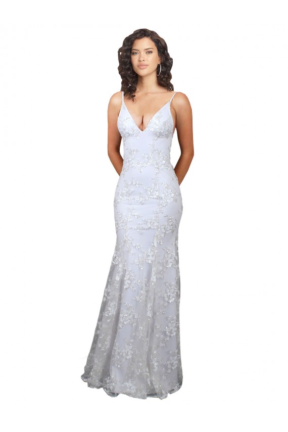 Stretch Crepe & Sequin Tulle Backless Long V-Neck White Mermaid Formal Evening Gown / Prom Dress / Bridesmaid Dress Sudbury