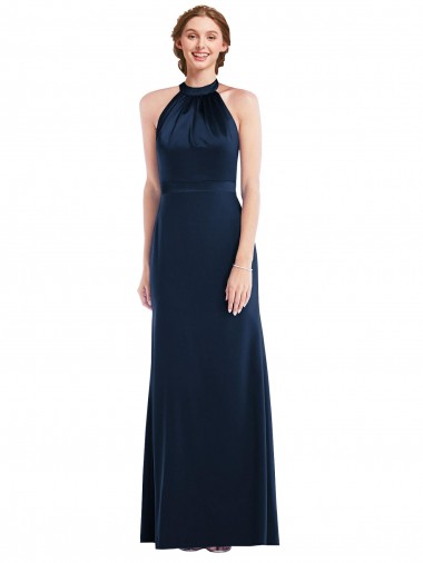 Stretch Crepe Open Back Long High Neck Trumpet Semi Formal Evening Dress / Prom Dress / Bridesmaid Dress Sudbury