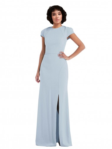 Stretch Crepe Keyhole Back Long Jewel Neck Trumpet Semi Formal Evening Dress / Bridesmaid Dress Sudbury