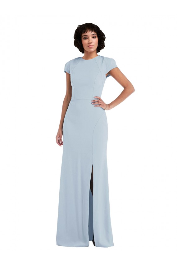 Stretch Crepe Keyhole Back Long Jewel Neck Trumpet Semi Formal Evening Dress / Bridesmaid Dress Sudbury
