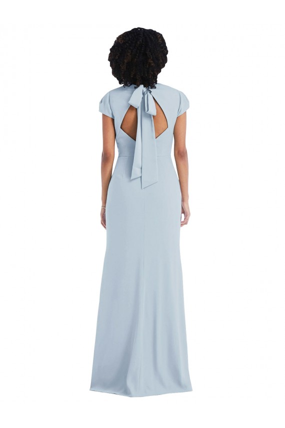 Stretch Crepe Keyhole Back Long Jewel Neck Trumpet Semi Formal Evening Dress / Bridesmaid Dress Sudbury