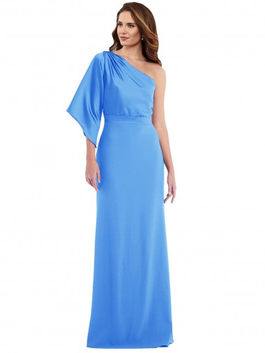 Stretch Crepe Long One Shoulder Peacock Blue Trumpet Semi Formal Evening Dress / Prom Dress / Bridesmaid Dress Sudbury