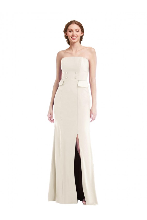 Stretch Crepe Long Strapless Ivory Trumpet Semi Formal Evening Dress / Prom Dress / Bridesmaid Dress Sudbury