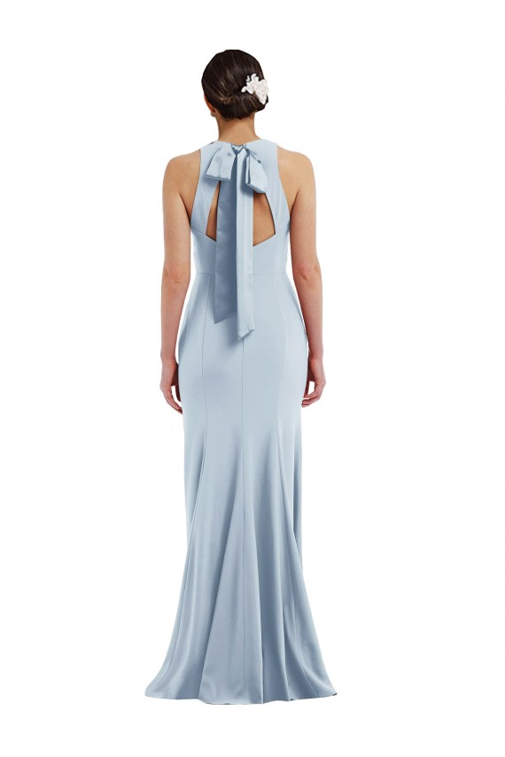 Stretch Crepe Open Back Long Halter Neck Light Sky Blue Trumpet Formal Evening Gown / Prom Dress / Bridesmaid Dress Sudbury