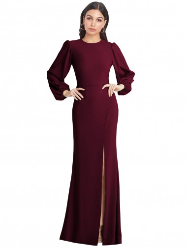 Stretch Crepe Open Back Long Bateau Neck Burgundy Gold Trumpet Formal Dress / Bridesmaid Dress Sudbury