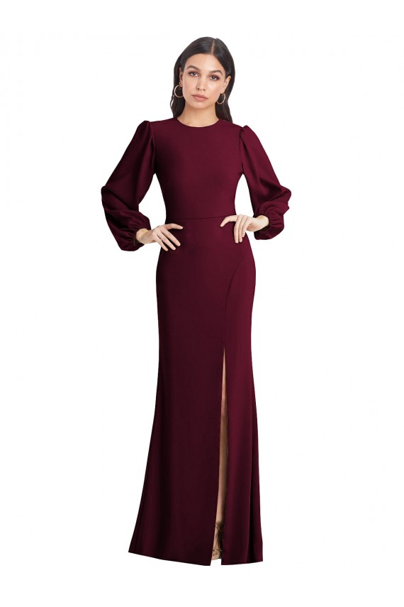 Stretch Crepe Open Back Long Bateau Neck Burgundy Gold Trumpet Formal Dress / Bridesmaid Dress Sudbury