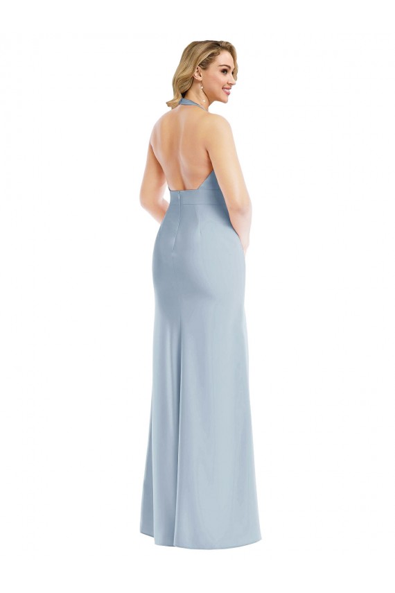 Stretch Crepe Open Back Long Halter Neck Trumpet Bridesmaid Dress / Evening Dress Sudbury