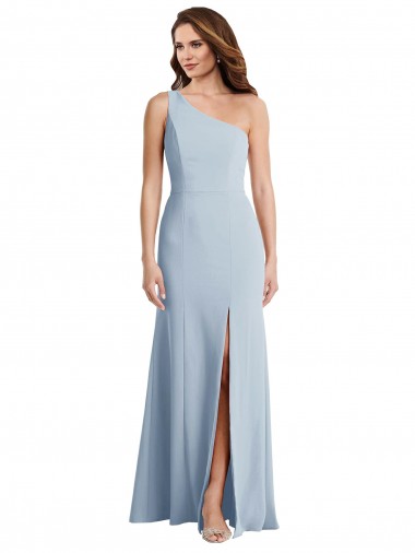 Stretch Crepe Long One Shoulder Light Sky Blue Trumpet Formal Evening Gown / Prom Dress / Bridesmaid Dress Sudbury