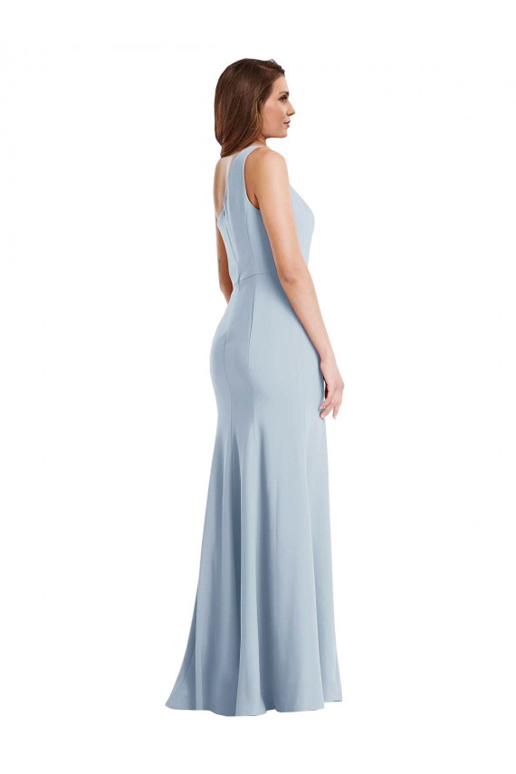 Stretch Crepe Long One Shoulder Light Sky Blue Trumpet Formal Evening Gown / Prom Dress / Bridesmaid Dress Sudbury