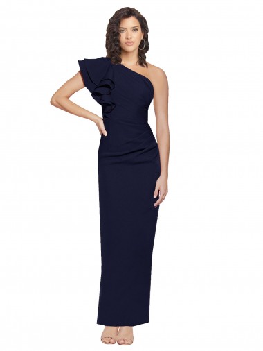 Stretch Crepe Long One Shoulder Dark Navy Sheath Formal Evening Gown / Prom Dress / Bridesmaid Dress Sudbury
