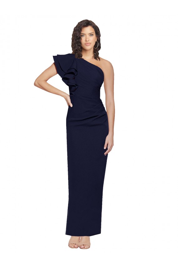 Stretch Crepe Long One Shoulder Dark Navy Sheath Formal Evening Gown / Prom Dress / Bridesmaid Dress Sudbury