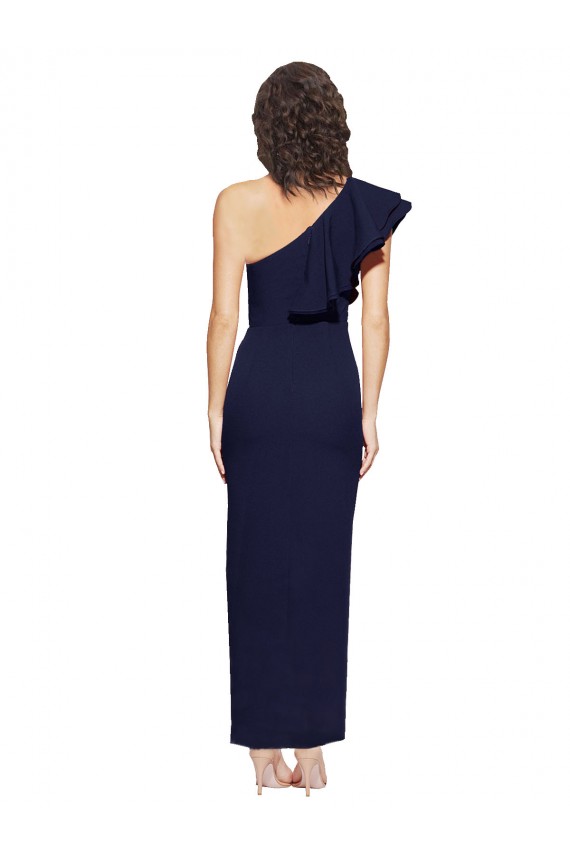 Stretch Crepe Long One Shoulder Dark Navy Sheath Formal Evening Gown / Prom Dress / Bridesmaid Dress Sudbury