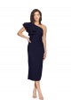 Stretch Crepe Midi Length One Shoulder Dark Navy Sheath Formal Evening Gown / Prom Dress / Bridesmaid Dress Sudbury