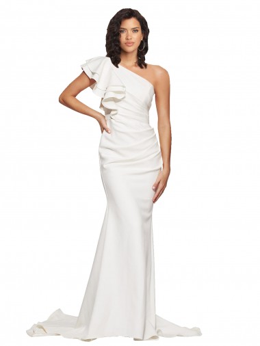 Stretch Crepe Sleeveless One Shoulder Ivory Sheath Semi Formal Evening Dress / Prom Dress / Bridesmaid Dress Sudbury