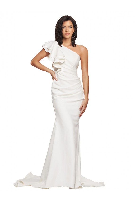 Stretch Crepe Sleeveless One Shoulder Ivory Sheath Semi Formal Evening Dress / Prom Dress / Bridesmaid Dress Sudbury