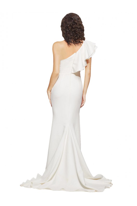 Stretch Crepe Sleeveless One Shoulder Ivory Sheath Semi Formal Evening Dress / Prom Dress / Bridesmaid Dress Sudbury