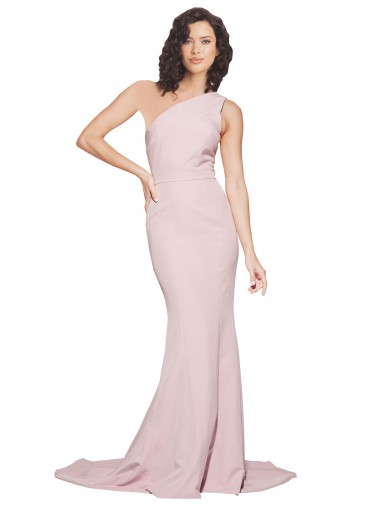 Stretch Crepe Sweep Train One Shoulder Mauve Sheath Semi Formal Evening Dress / Prom Dress / Bridesmaid Dress Sudbury