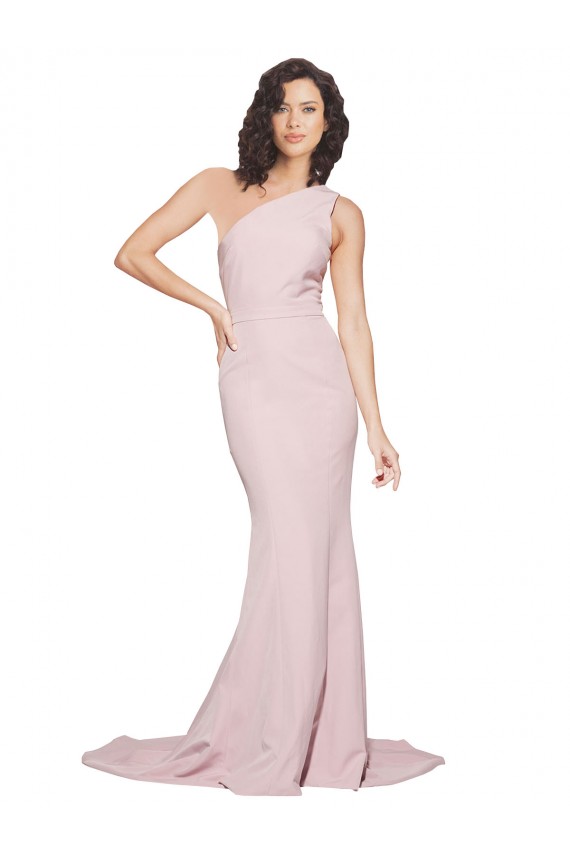 Stretch Crepe Sweep Train One Shoulder Mauve Sheath Semi Formal Evening Dress / Prom Dress / Bridesmaid Dress Sudbury