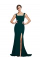 Stretch Crepe Sweep Train Square Neck Midnight Green Sheath Semi Formal Evening Dress / Prom Dress / Bridesmaid Dress Sudbury