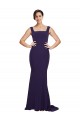 Stretch Crepe Sweep Train Square Neck Dark Navy Sheath Semi Formal Evening Dress / Prom Dress / Bridesmaid Dress Sudbury