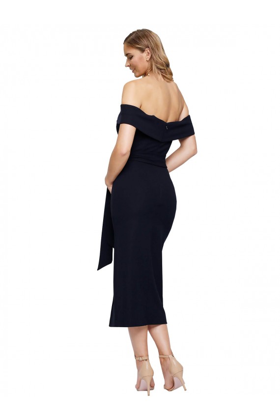 Stretch Crepe Low Back Midi Length Off the Shoulder Sheath Formal Evening Gown / Prom Dress / Bridesmaid Dress Sudbury