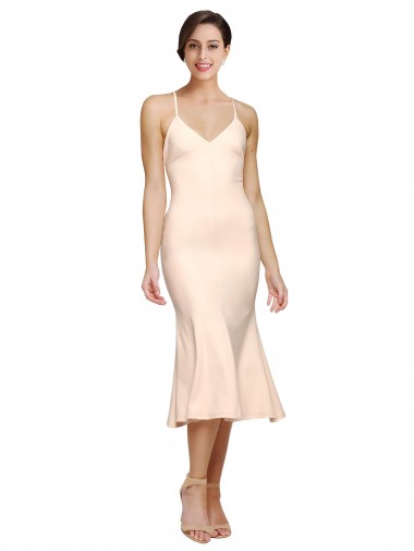 Stretch Crepe Low Back Midi Length V-Neck Sheath Evening Gown / Prom Dress / Bridesmaid Dress Sudbury