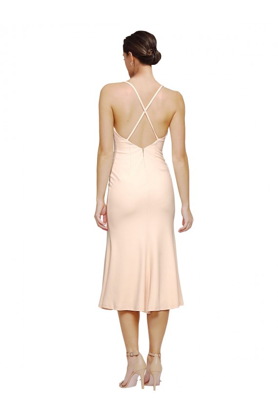 Stretch Crepe Low Back Midi Length V-Neck Sheath Evening Gown / Prom Dress / Bridesmaid Dress Sudbury