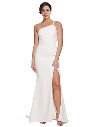 Stretch Crepe Sweep Train One Shoulder Ivory Sheath Semi Formal Evening Dress / Prom Dress / Bridesmaid Dress Sudbury
