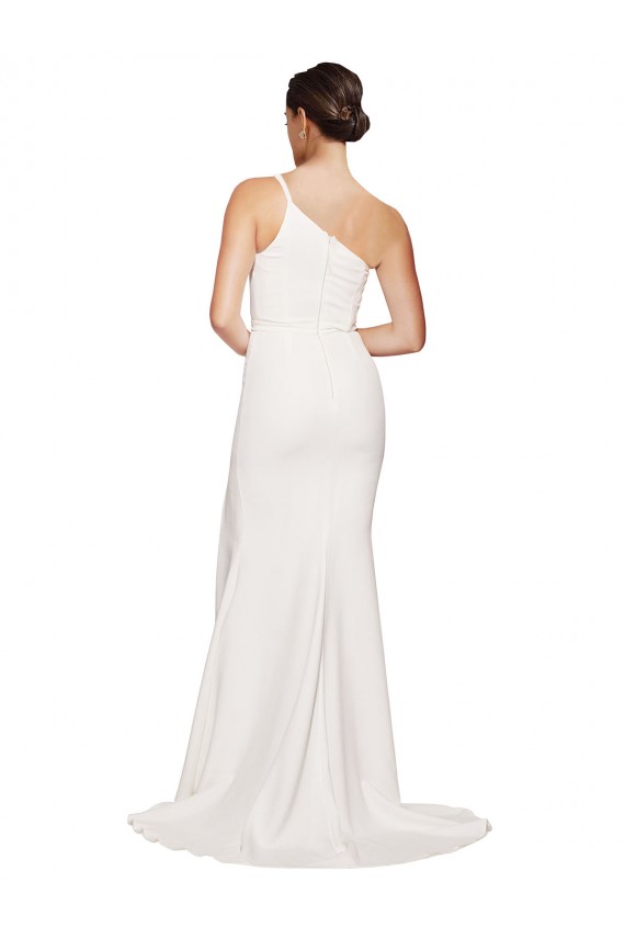 Stretch Crepe Sweep Train One Shoulder Ivory Sheath Semi Formal Evening Dress / Prom Dress / Bridesmaid Dress Sudbury