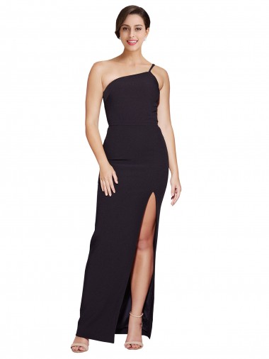 Stretch Crepe Long One Shoulder Black Sheath Formal Evening Gown / Prom Dress / Bridesmaid Dress Sudbury