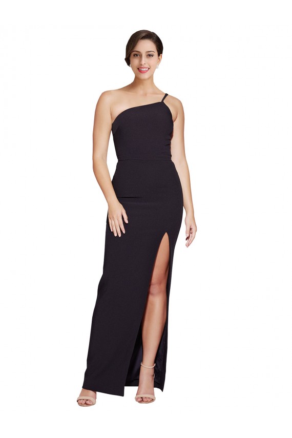 Stretch Crepe Long One Shoulder Black Sheath Formal Evening Gown / Prom Dress / Bridesmaid Dress Sudbury