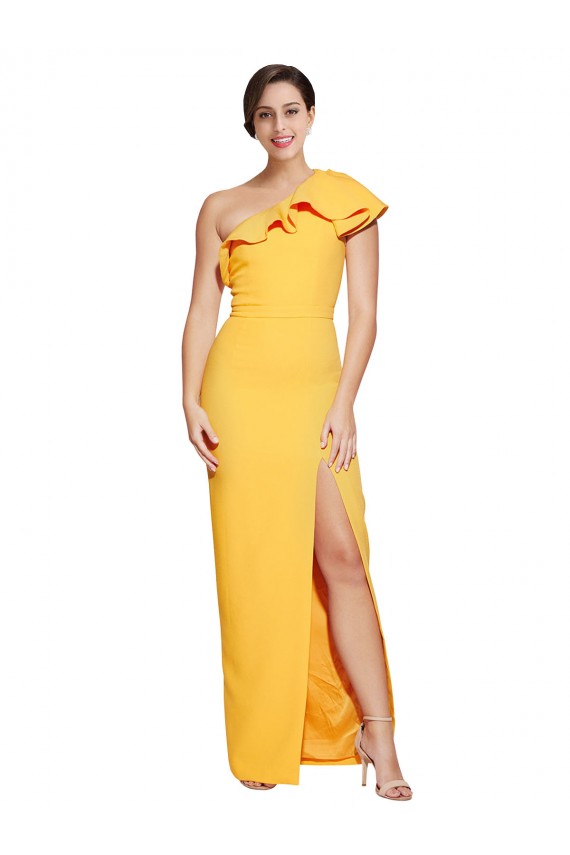 Stretch Crepe Long One Shoulder Saffron Sheath Formal Evening Gown / Prom Dress / Bridesmaid Dress Sudbury