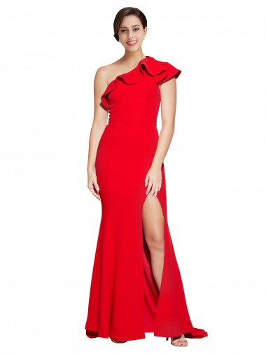 Stretch Crepe Sweep Train One Shoulder Red Sheath Semi Formal Evening Dress / Prom Dress / Bridesmaid Dress Sudbury