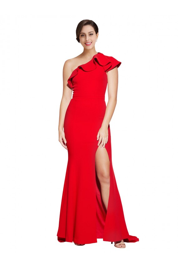 Stretch Crepe Sweep Train One Shoulder Red Sheath Semi Formal Evening Dress / Prom Dress / Bridesmaid Dress Sudbury