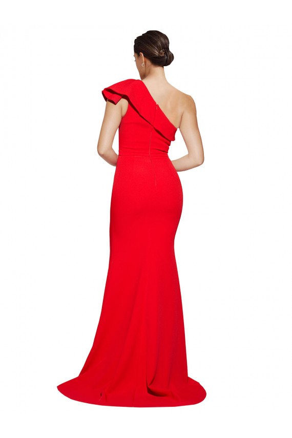 Stretch Crepe Sweep Train One Shoulder Red Sheath Semi Formal Evening Dress / Prom Dress / Bridesmaid Dress Sudbury