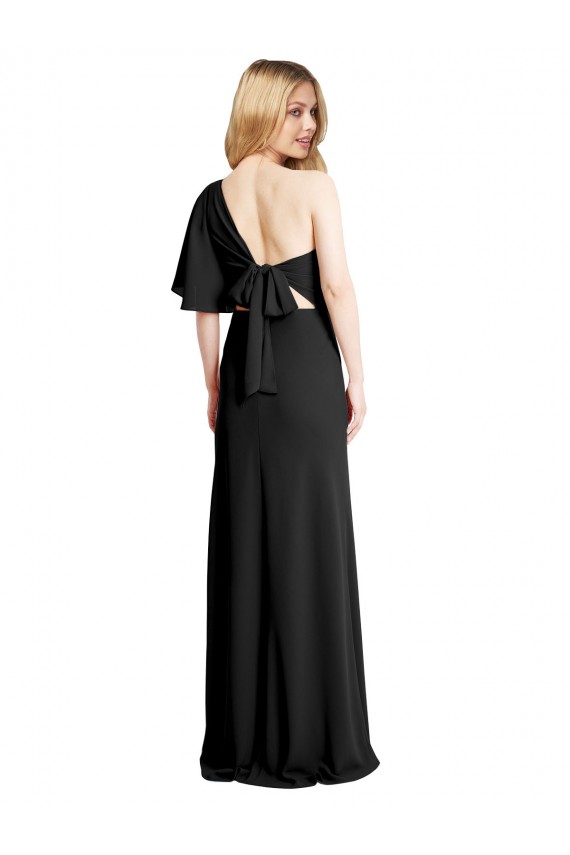 Stretch Crepe Flutter Sleeves One Shoulder Black Sheath Formal Evening Gown / Prom Dress / Bridesmaid Dress Sudbury