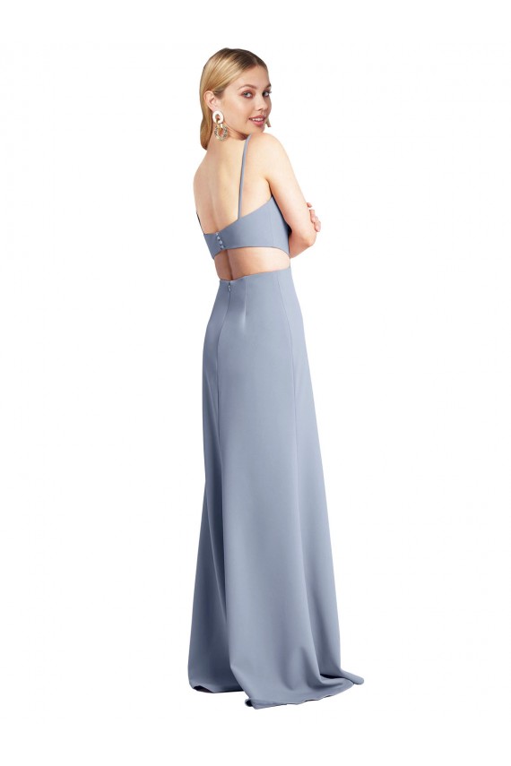 Stretch Crepe Open Back Long Spaghetti Straps A-Line Prom Dress / Bridesmaid Dress Sudbury
