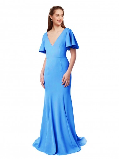 Stretch Crepe V-Back Sweep Train V-Neck Mermaid, Sheath Prom Dress / Bridesmaid Dress Sudbury