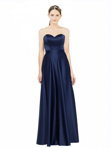 Stretch Satin Low Back Long Sweetheart A-Line Black Tie Evening Gown / Bridesmaid Dress Sudbury